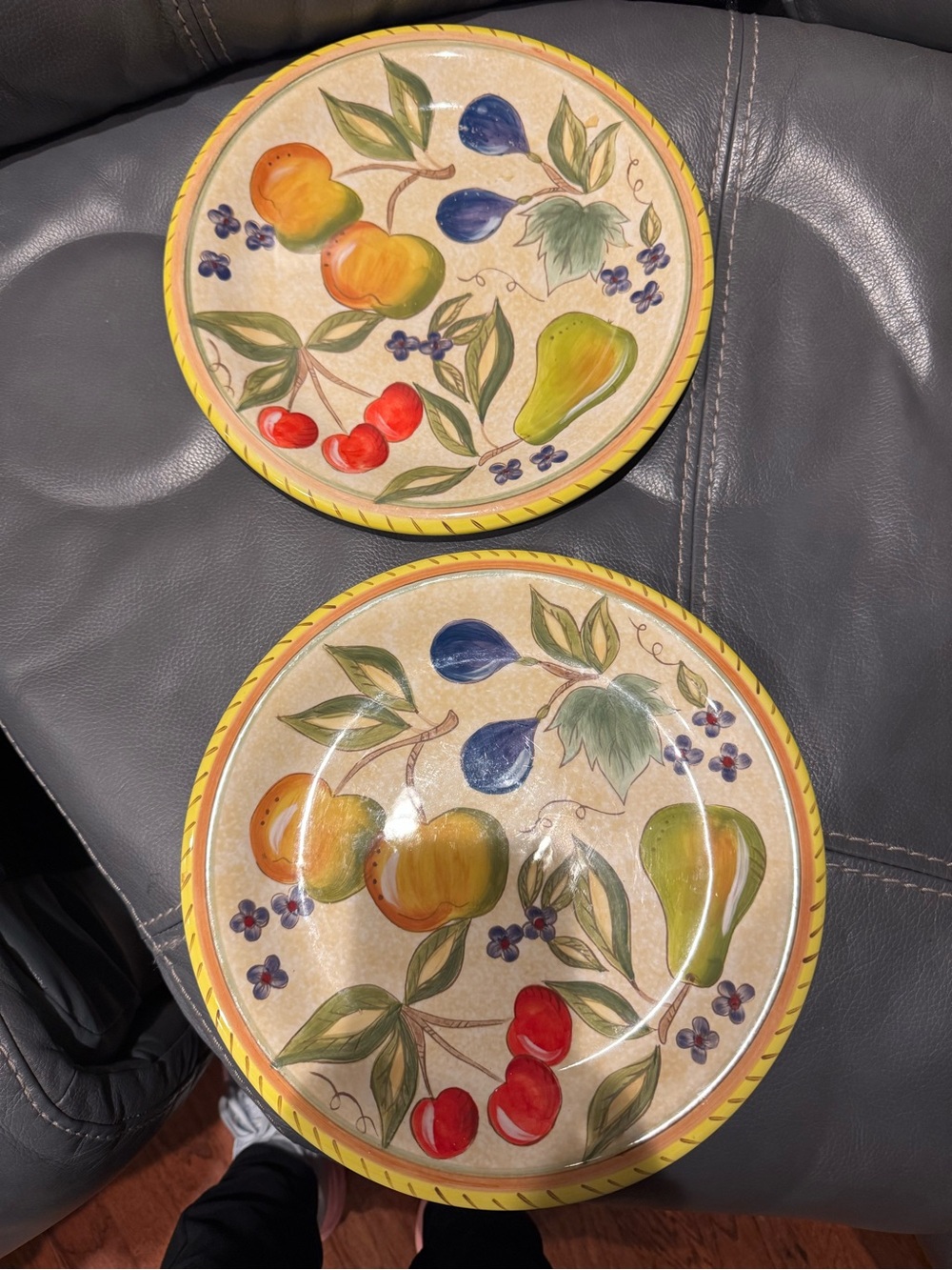 Certified International Yellow Rim Fruit Motif Dinner Plates (Pair)